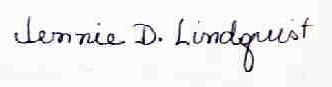 Jennie D.  Lindquist signature
